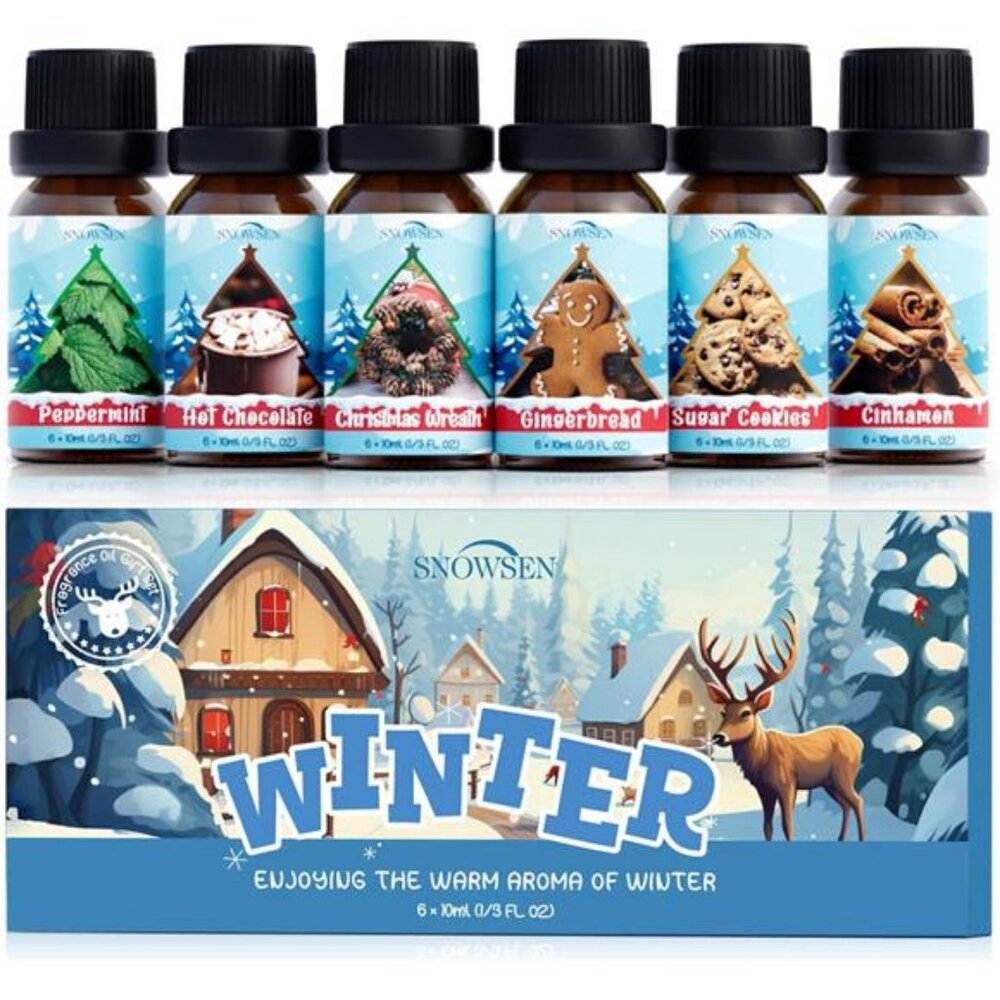 Winter Essential Oil Set, SNOWSEN Holiday Fragrance Oils for Diffuser, Candle